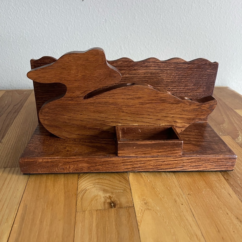 Vintage Wooden Duck Desk Organizer - Felt Bottom